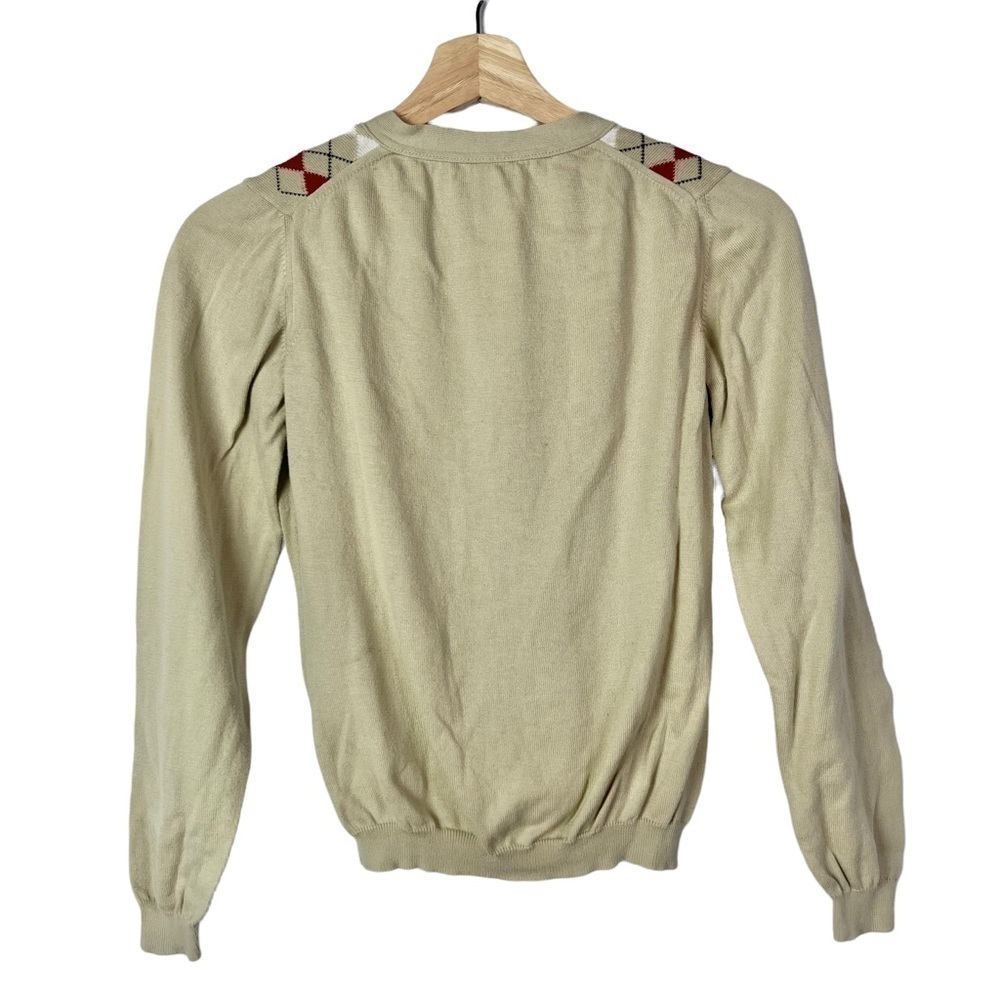 Burberry Light Brown Red & White Argyle Knit Cardigan Sweater XS - Picture 2 of 5